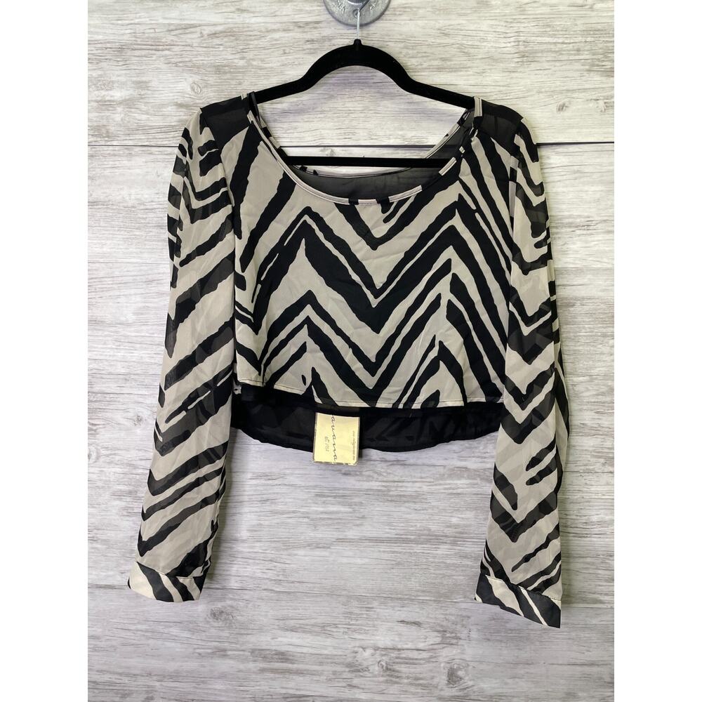 Vintage Havana Top Size M Black White‎ Striped Long Sleeve Cropped Blouse